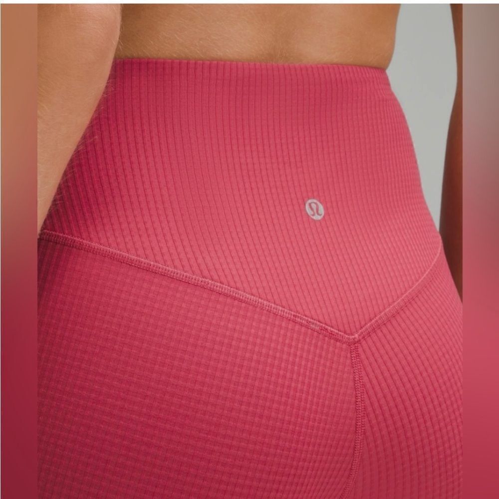 Lululemon V Waist Yoga tight leggings 25” grid texture coral red 14